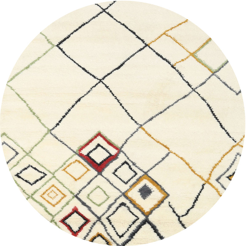 Tapis contemporain beige / gris, Rond 4 pi