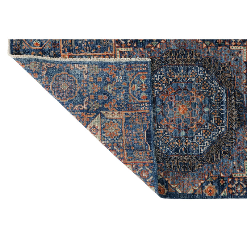 Tapis bleu marine de haute qualité noué à la main