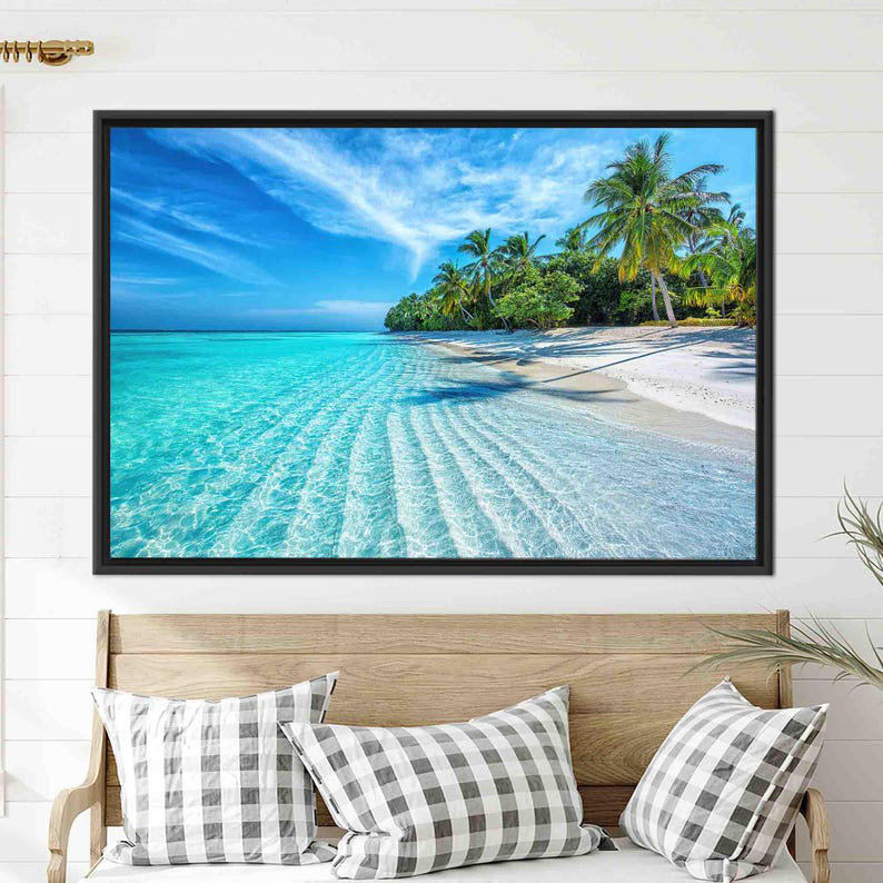 Customizable Tropical Beach Landscape Canvas Art - Ideal Baby Gift and Ocean View Decor, 41" H x 94" W, Black