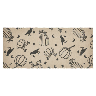 Tapis de couloir intérieur / extérieur recyclé tissé à la machine en noir / beige Runner Raven Harvest