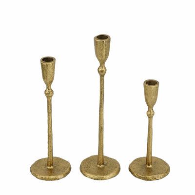 Gold Iron Candlesticks with Round Base - Set of 3