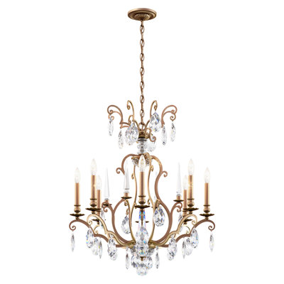 Renaissance Nouveau 8 Light 32in x 31in Chandelier in Etruscan Gold with Clear Heritage Handcut Crystals