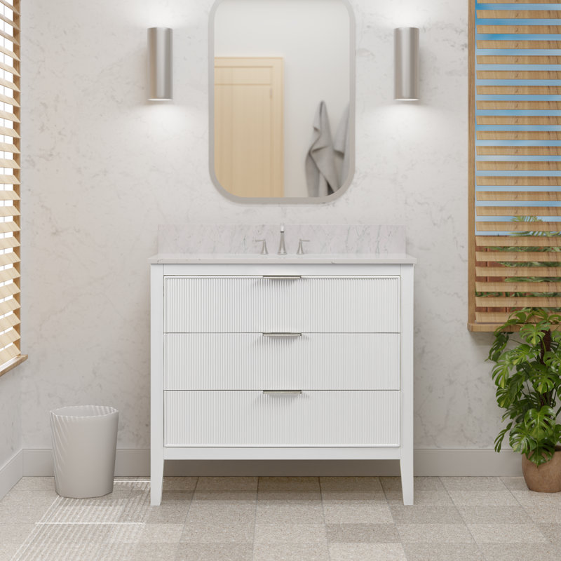 Evelyn Bathroom Vanity, White/Brushed Nickel, 36"