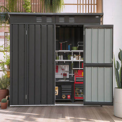 Remise de jardin extérieure 6 pi x 4 pi, rangement pour outils en métal avec loquets et porte verrouillable