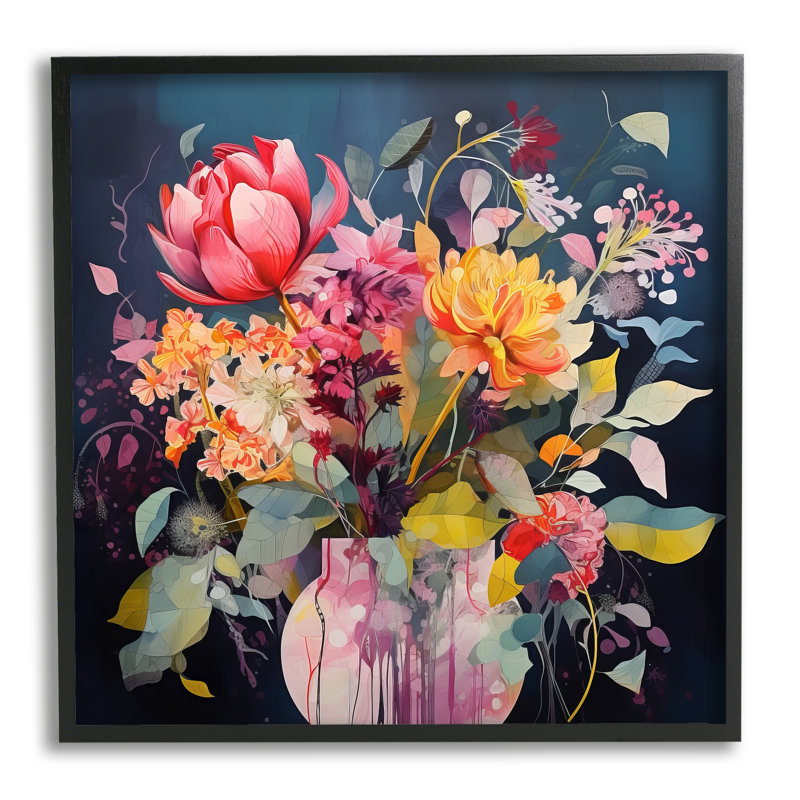 Bb-255-Busy Modern Blooms, reproduction d'art sur bois, Giclée encadrée noir minuit, H 12 po x l 12 po x P 1,5 po