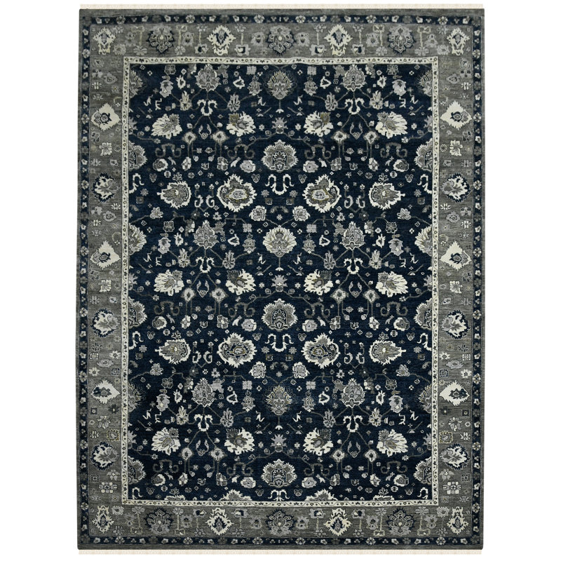 Nuit Arabe Wool Geometric Area Rug in Blue, Rectangle 9' x 12'