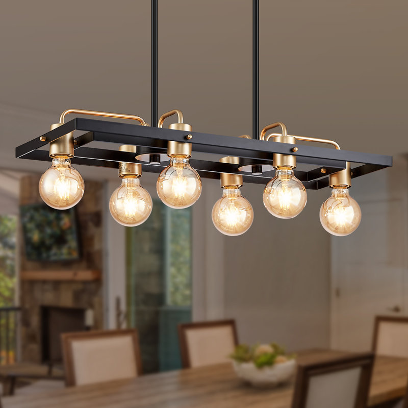 Lustre rectangulaire pour îlot de cuisine 6 lumières Geistown