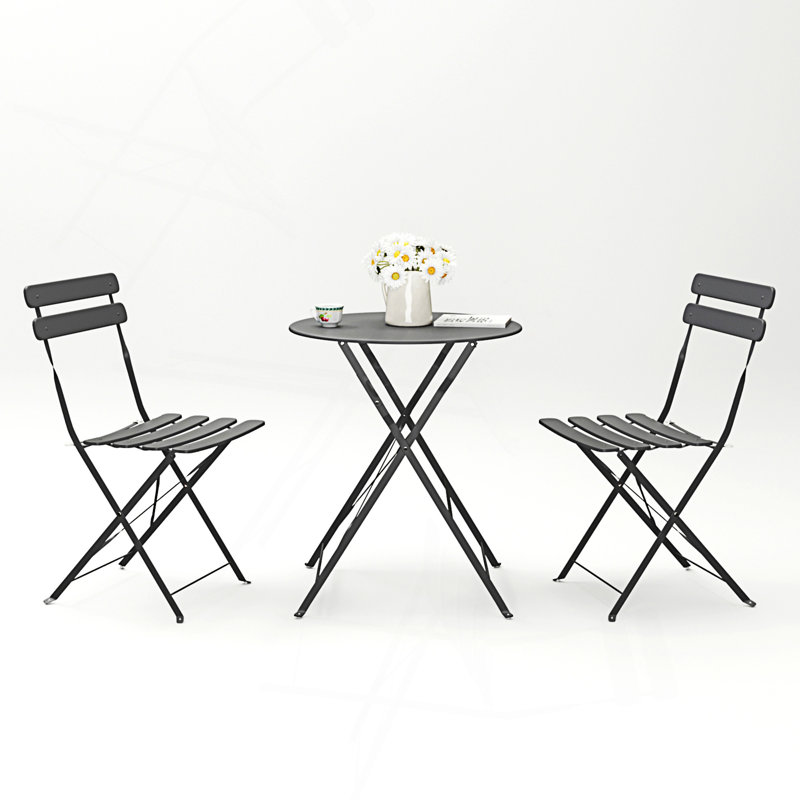 3 Pieces Patio Bistro Balcony Chair Table Set, Gray