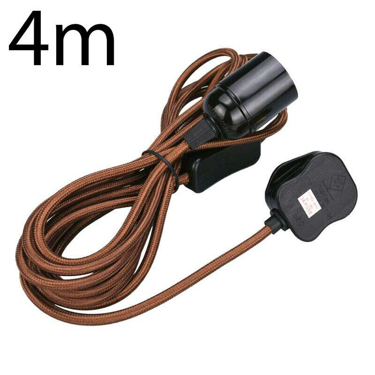 Plug in Pendant Lighting Fitting Kit, E27 Lamp Holder 4m Plug in Pendant Light Cord, Fabric Cable 3 Pin Plug in With On/Off Switch