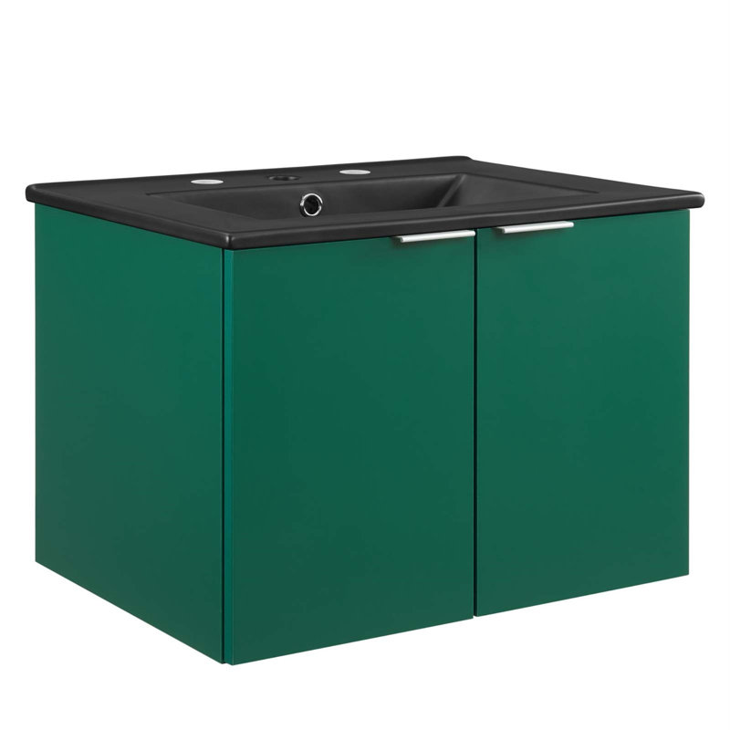 Maybelle 24" Wall-Mount Bathroom Vanity, Green/Black