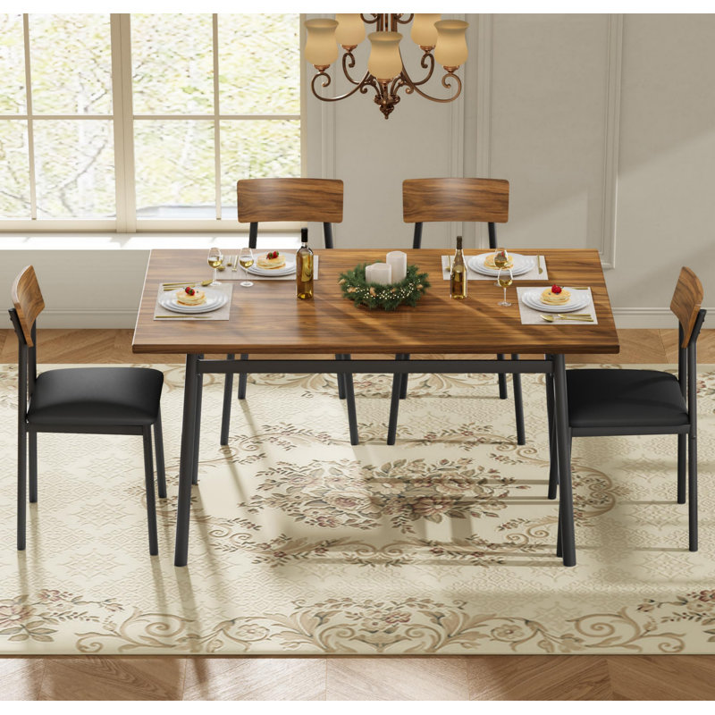 Ensemble de table de salle à manger extensible pour 4-8, grande table de cuisine extensible de 63 po avec 2 bancs et 2 tabourets, plateau en bois moderne et structure en métal, peu encombrant, facile à assembler, brun rustique