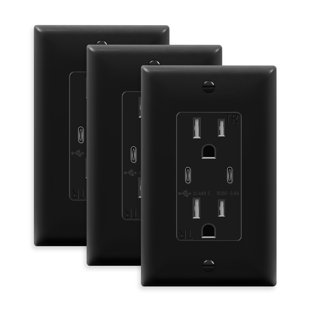 Prise murale USB C 15 ports 15 ampères inviolable, blanc (paquet de 3) (Ensemble de 3)