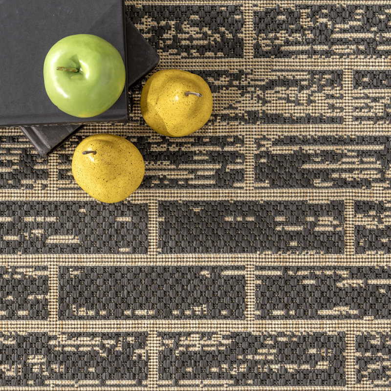 Calyb Geometric Charcoal/Beige Indoor / Outdoor Area Rug, Rectangle 8' x 10'
