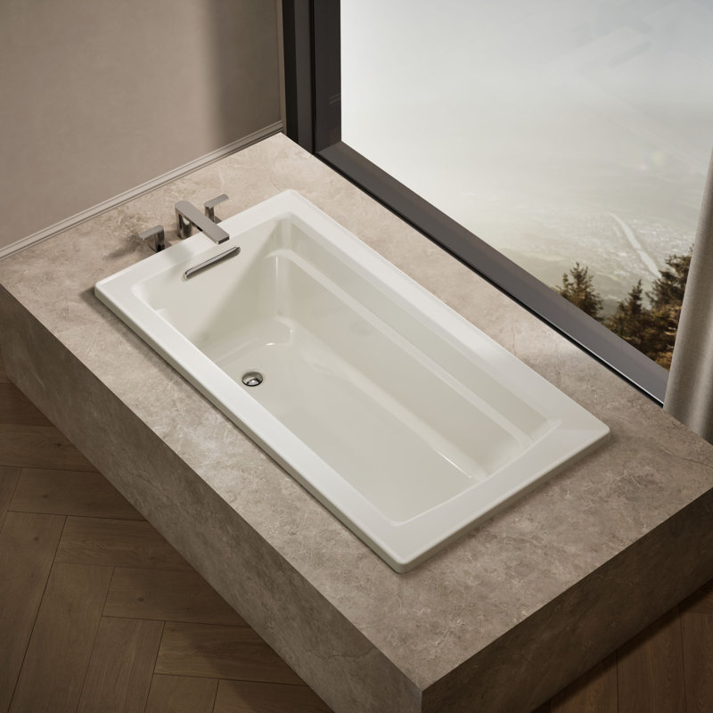 Baignoire encastrée avec drain réversible Archer, Biscuit