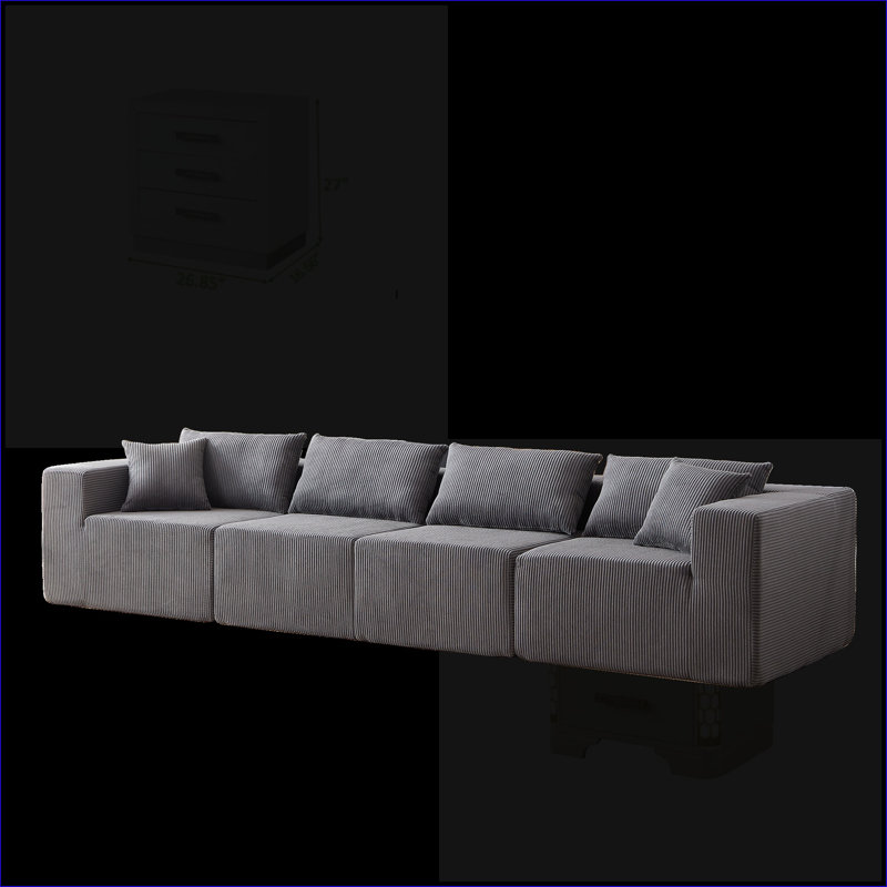Sectional Sofas | 104-Inch 4-Piece Modern Modular L-Shaped | For Living Room Bedroom | Corduroy | Grey