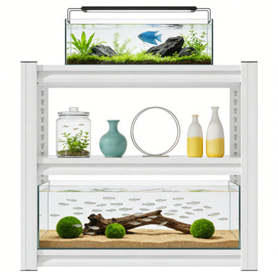 Support pour aquarium en métal 20 à 30 gallons, support pour aquarium à 3 niveaux avec tablettes réglables, support pour aquarium pour tortue, terrarium pour reptiles, blanc antique (réservoir non inclus)