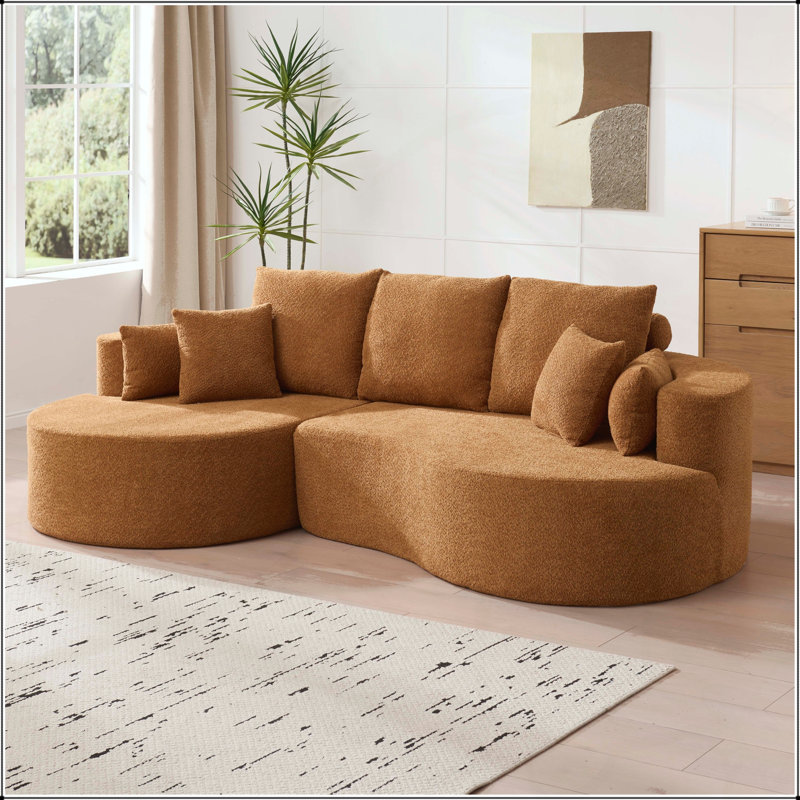 Canapé modulaire courbé 106 po avec méridienne, Bouclette chameau