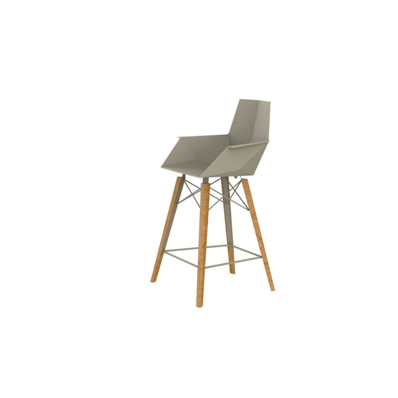 Tabouret de comptoir avec accoudoirs Faz Wood - ensemble de 4 - Basic / Injection, Écru / chêne