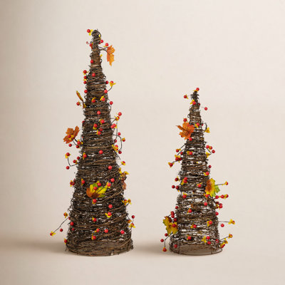 2-Piece Handcrafted Rattan Tabletop Tree Set