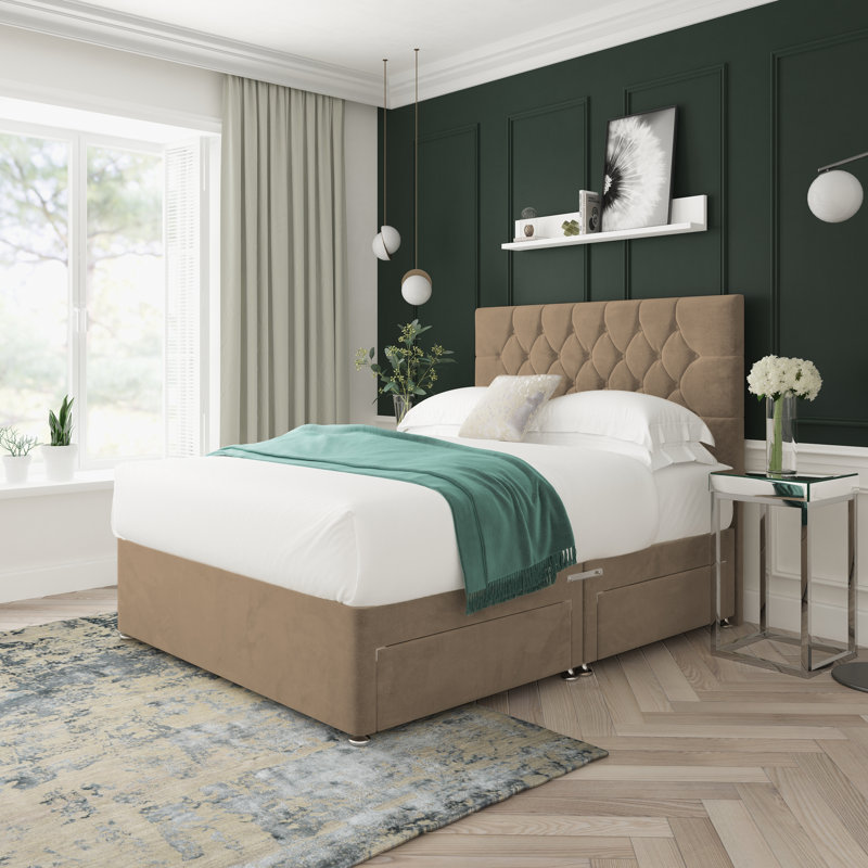 Upholstered Divan Bed, Left Side Drawers, Single (3'), Mink