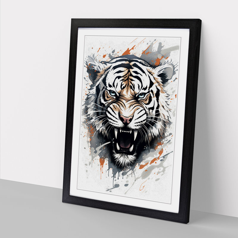 Tiger Line - Single Picture Frame Print on Wood, Black, 46cm H x 34cm W x 2cm D