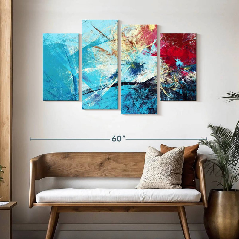 Avery - abstrait rouge et bleu, H 32 po x l 52 po