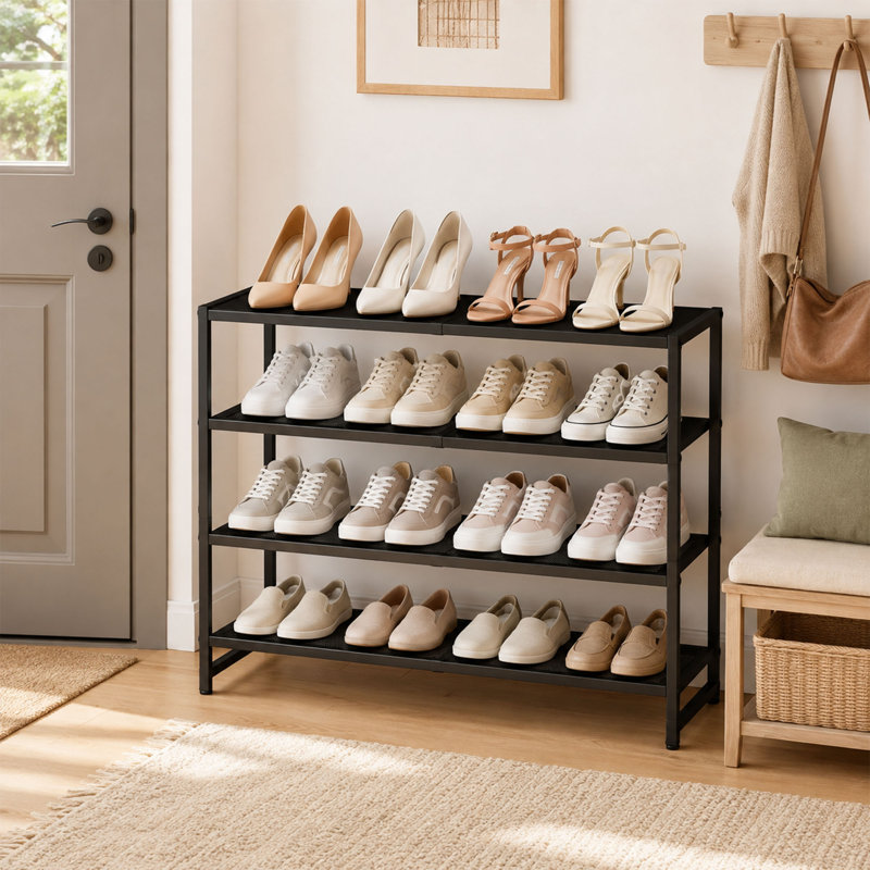 Étagère à chaussures extensible à 4 niveaux, tablette de rangement en métal ajustable