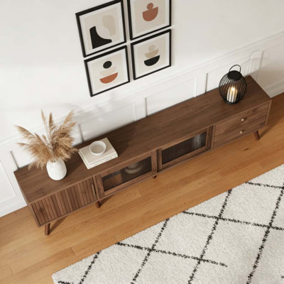 76" Modern Minimal Glass-Doors TV Stand for TVs up to 85 Inches