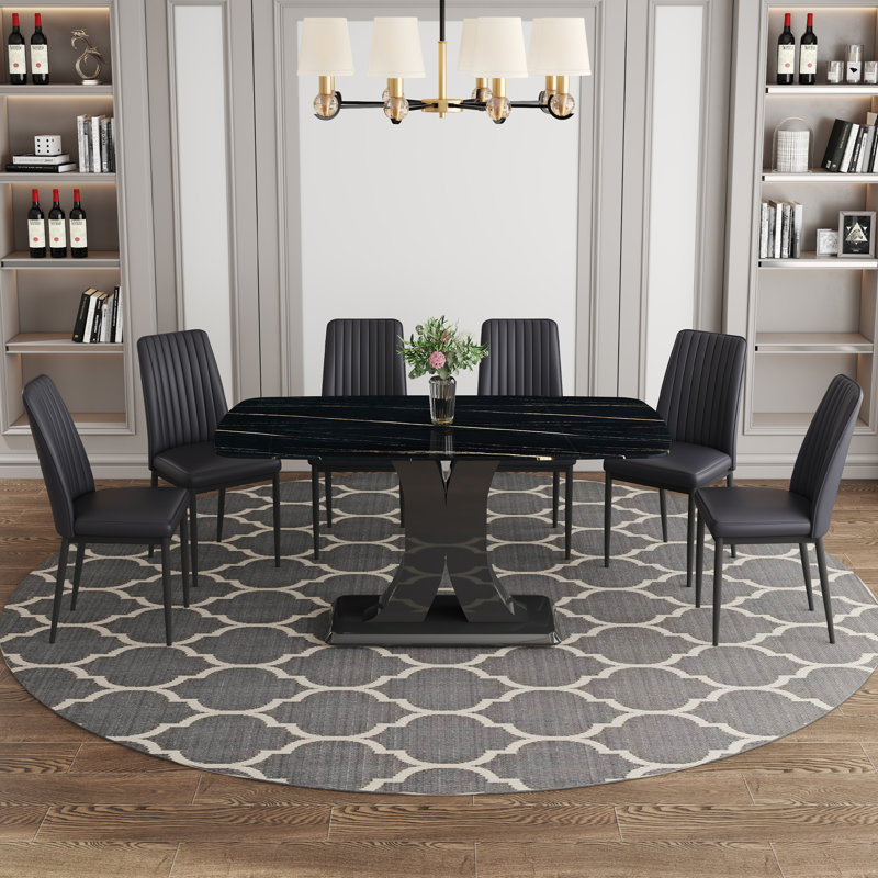 Kalinah Rectangular Dining Set, Black, Black
