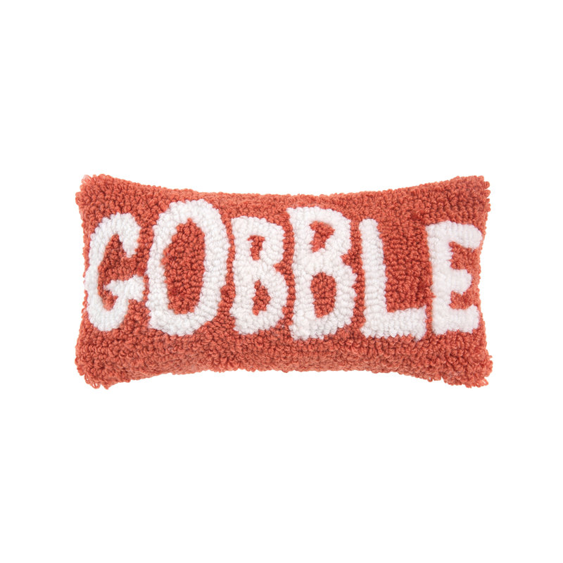 Gobble Script Orange and White Hooked Accent Pillow
