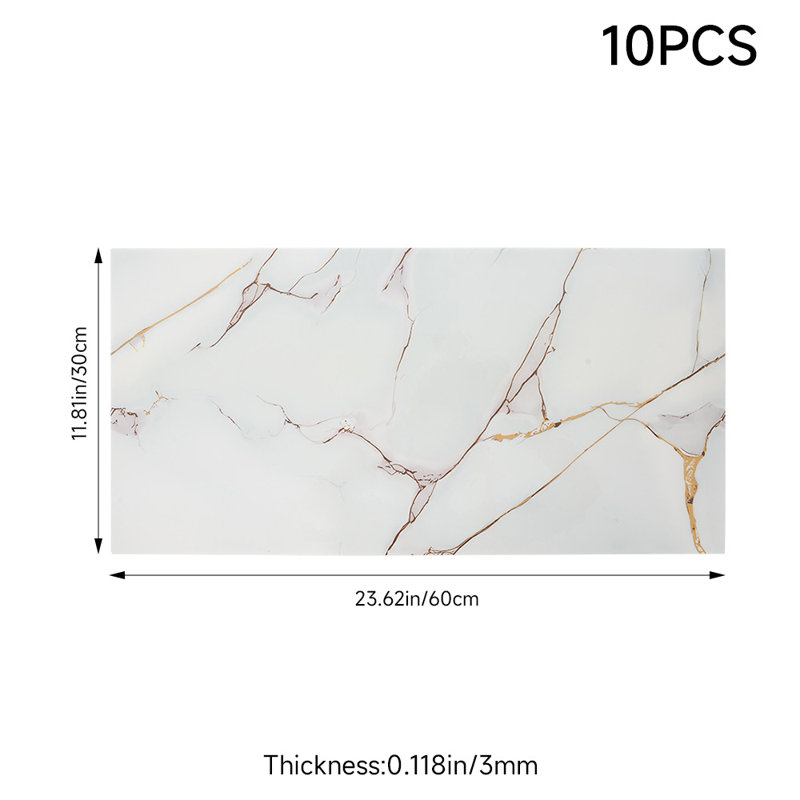 10Pcs Self-Adhesive Marble Pattern Wall Tile Stickers, 30cm H x 60cm W