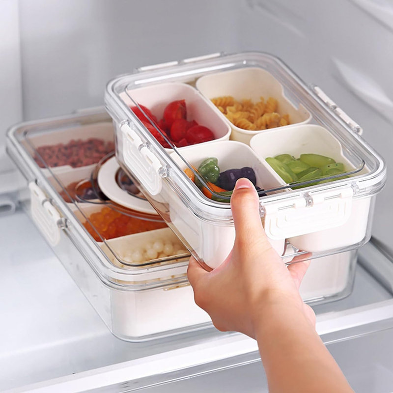Contenant de rangement Doffin avec 4 compartiments, plastique sans BPA, plateau de service divisé avec couvercle