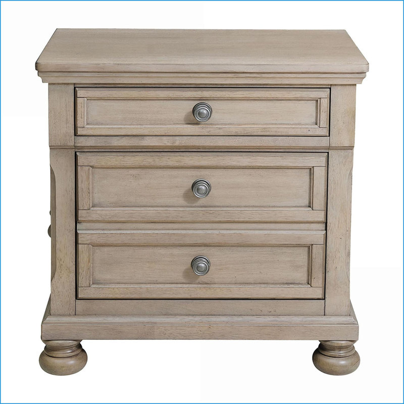 Table de chevet en placage de bouleau gris brossé avec 2 tiroirs - sans assemblage, Gris