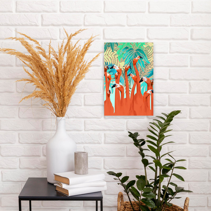 Contemporary Art Bird Flamingo Nature Tropical Wall Art by Uma Gokhale - Wrapped Canvas Print, 30.48 cm H x 20.32 cm W