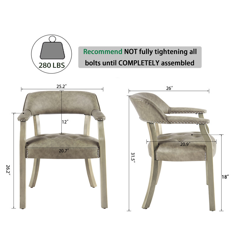 LUMERA Collection Tufted Arm Dining Chair Light Gray, Light Gray, Granite Green