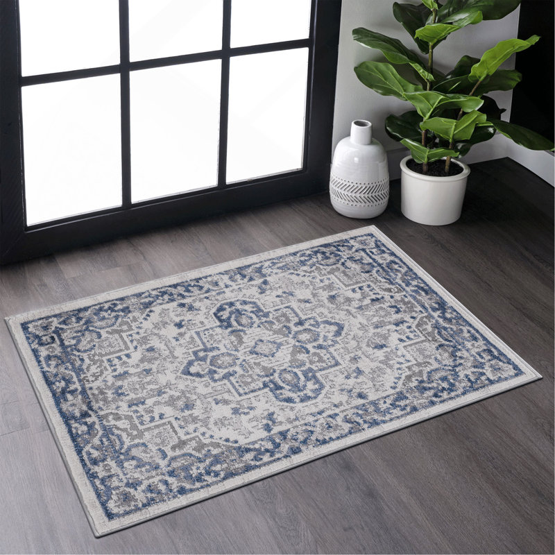 2X3 Blue/Grey/Oriental Non-Shedding Living Room Bedroom Dining Home Office Stylish And Stain Resistant Area Rug