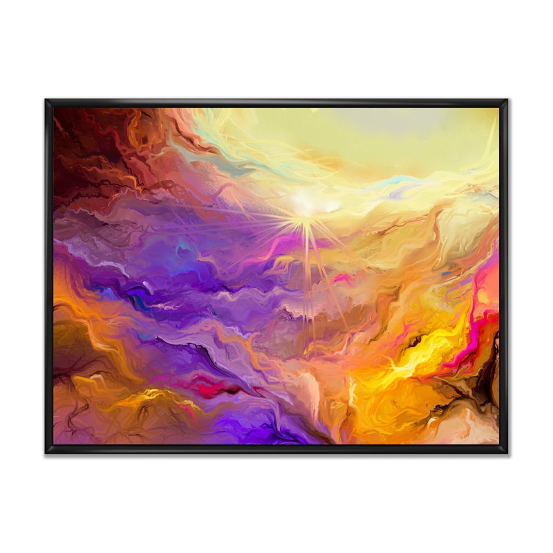 Impression sur toile «Purple Vibrant Ink Storm» - cadre flottant, H 12 po x l 20 po x P 1 po, Cadre flottant noir