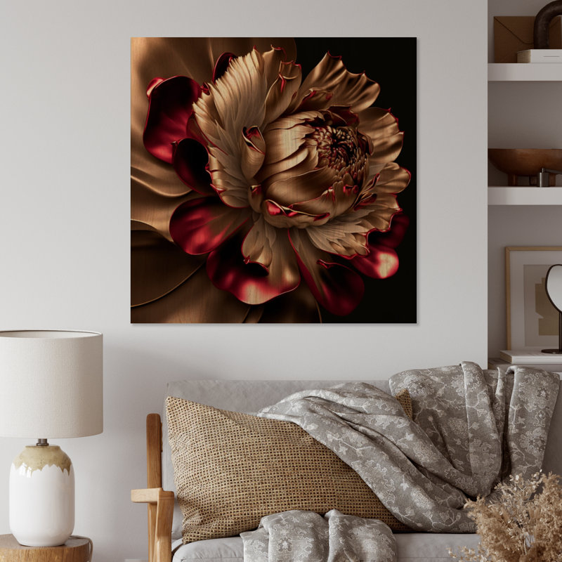 Décoration murale florale rose doré rétro Glam III, H 36 po x l 36 po x P 1,5 po, Bois