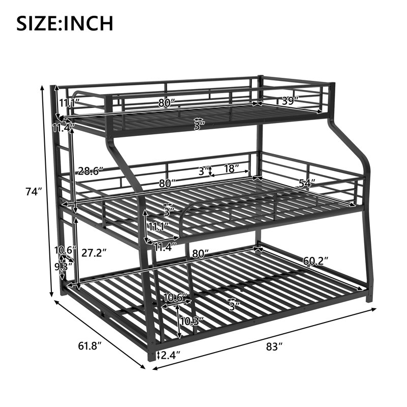 Hust Kids Twin Xl/Full Xl/Queen Bunk Bed, Black