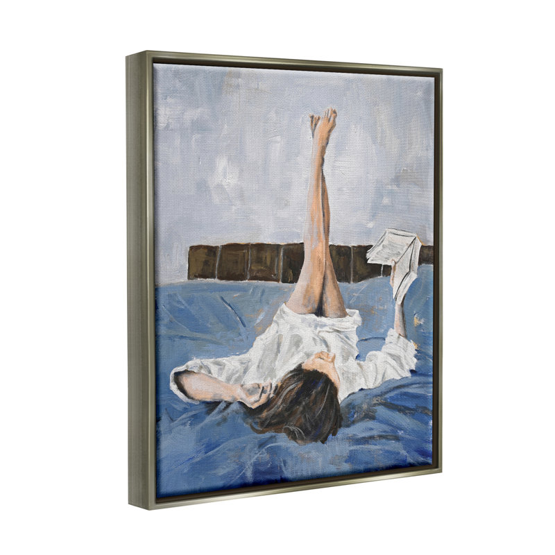 Femme lisant un livre par Design Fabrikken, Cadre flottant gris lustré, H 21 po x l 17 po x P 1,7 po