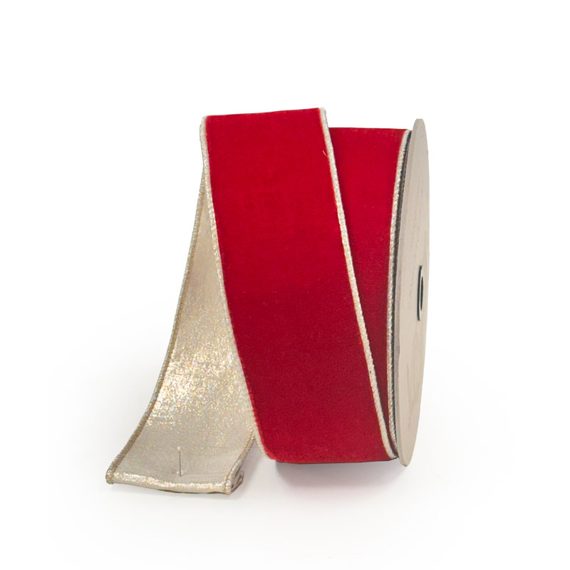 Ruban de velours rouge, H 3 po x l 7,2 po x P 7,2 po, Rouge / Or