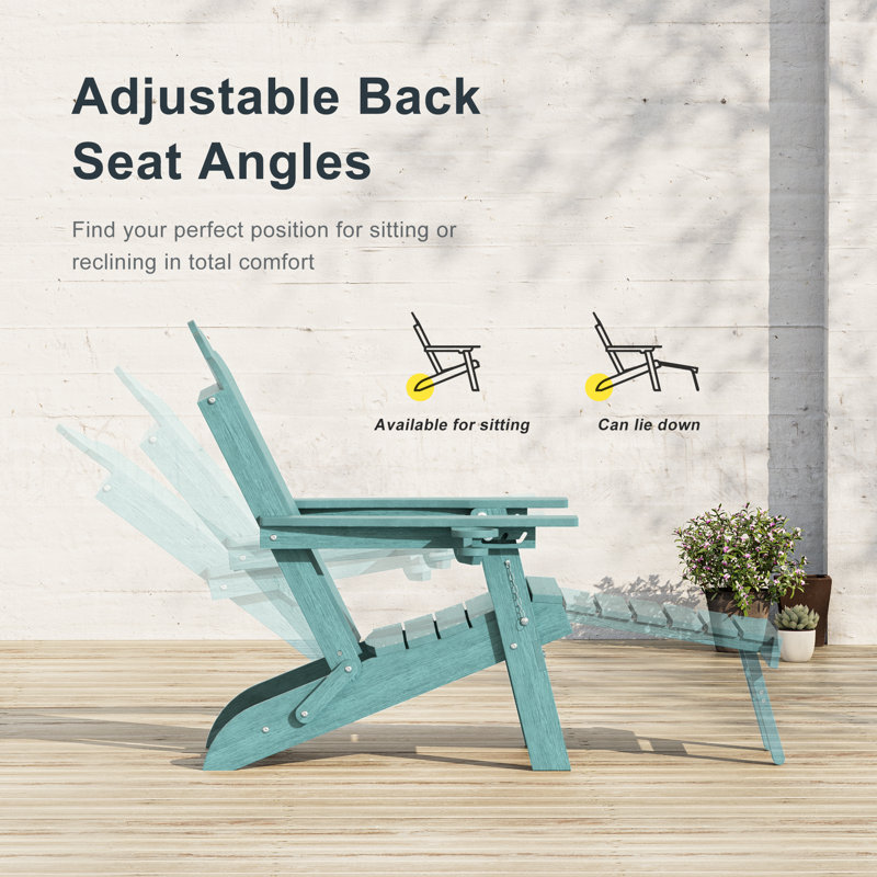 HDPE Foldable Outdoor Adirondack Chair 3-Postion Adjustable with Retractable Ottoman & All-Weather Outdoor Chair for Garden, Lawn & Porch