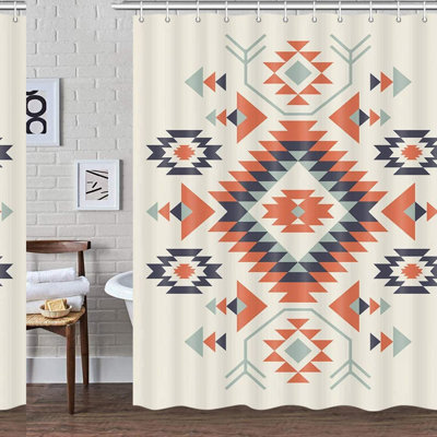 Southwest Boho Navajo Shower Curtain - Aztec Geometric Bathroom Decor, with Hooks