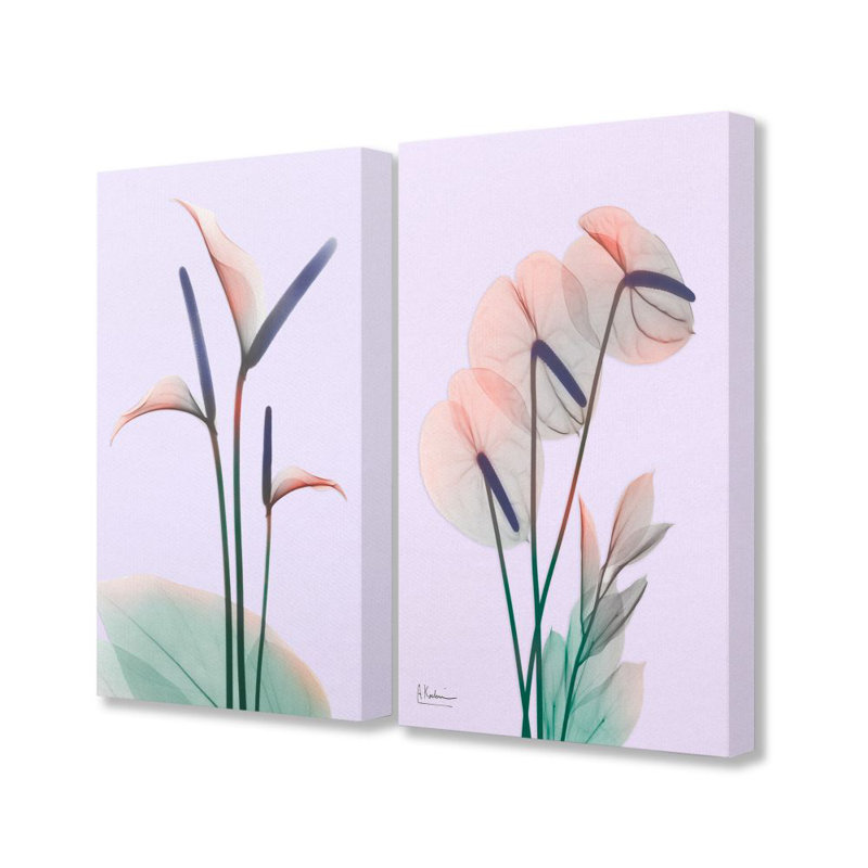 " Neon Reeds Purple Green Flower Design " by Albert Koetsier 2 - Pieces, 16" H x 20" W x 1.5" D, Canvas