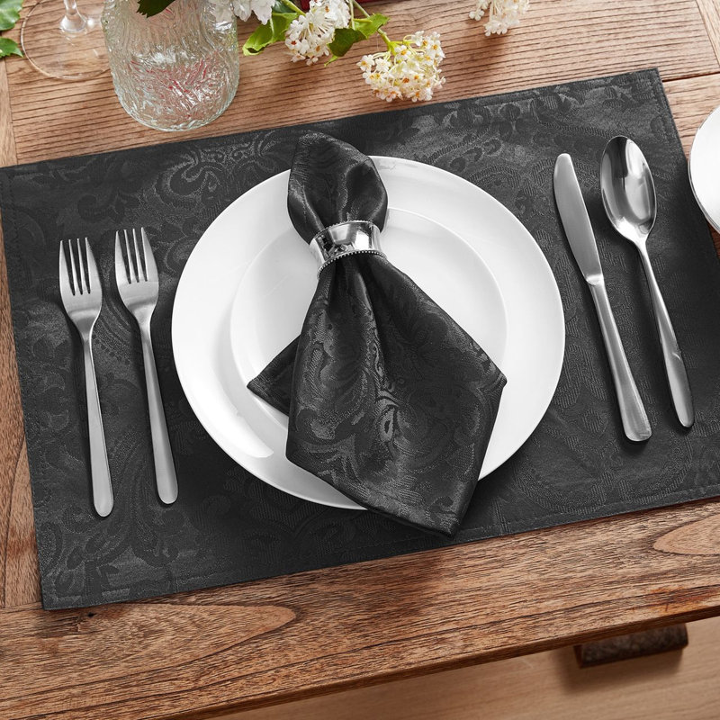 Corson Woven Jacquard Damask 17"x17" Napkin, Black