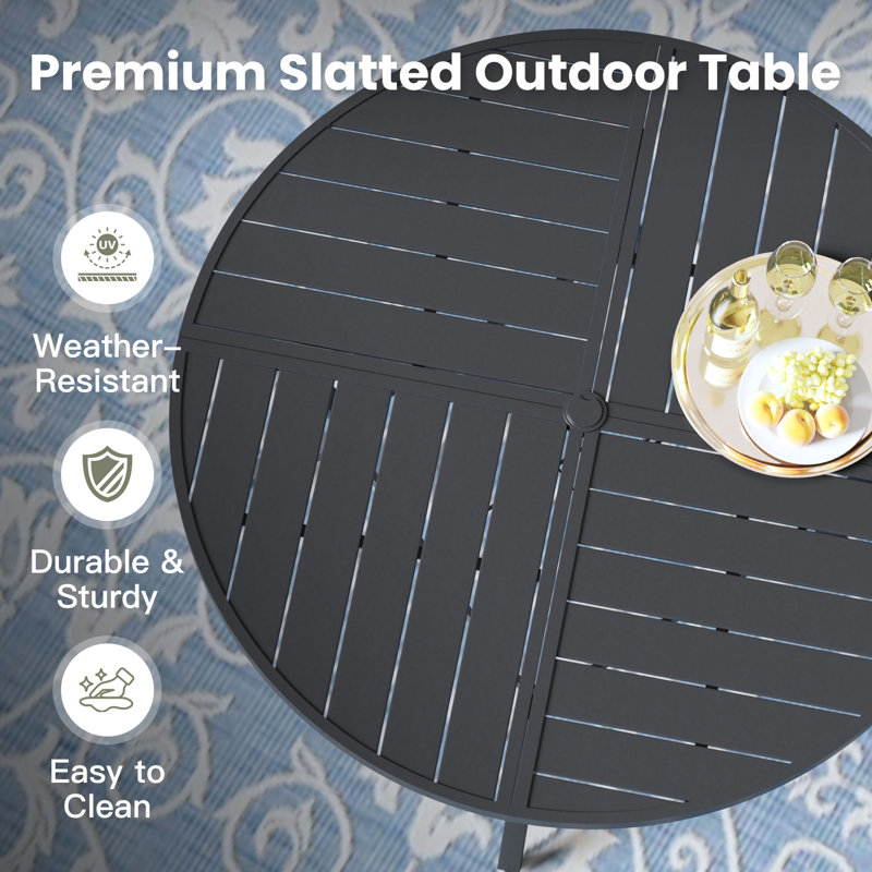 Clarke 6 Person Outdoor Round Patio Dining Set With Pe Wicker Chairs, Black