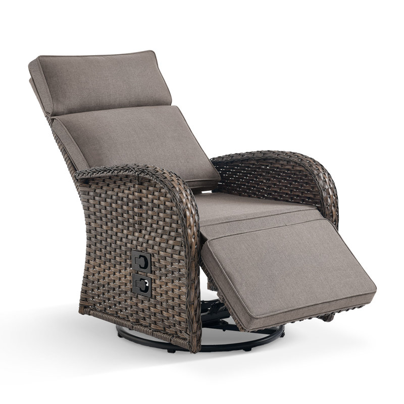 Esquer 59" Outdoor Wicker Poolside Reclining Swivel Single Chaise Lounge With Adjustable Recliner And Cushions, Gris