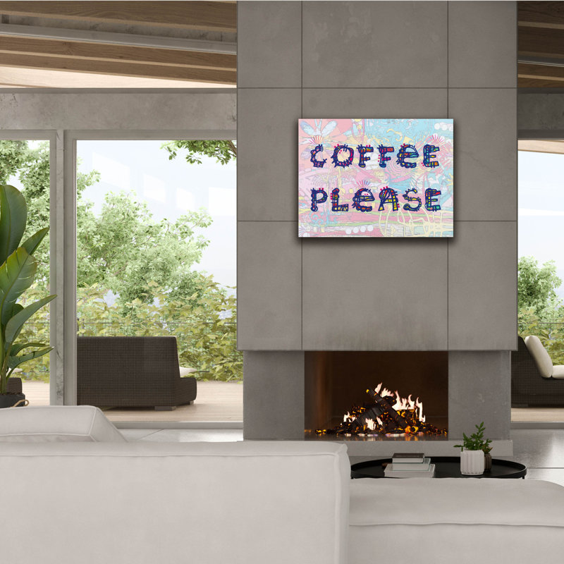 «Coffee Veuillez» par Dean Russo, art mural sur toile, H 26 po x l 34 po x P 1,5 po