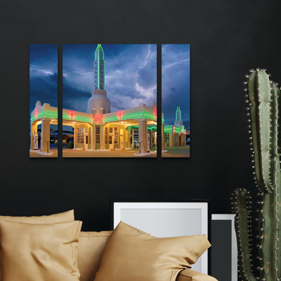 Ensemble de 3 panneaux d'art mural - "Jones Rt 66 Shamrock Texas Conoco Lightning", art mural sur toile pour décoration de salon, de chambre à coucher ou de bureau 