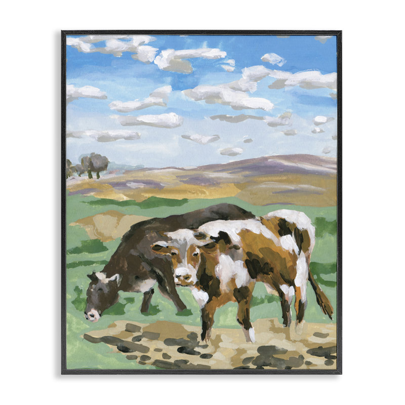 Art de giclée de paysage de bovins en pâture par Melissa Wang, Giclée encadrée noir minuit, H 14 po x l 11 po